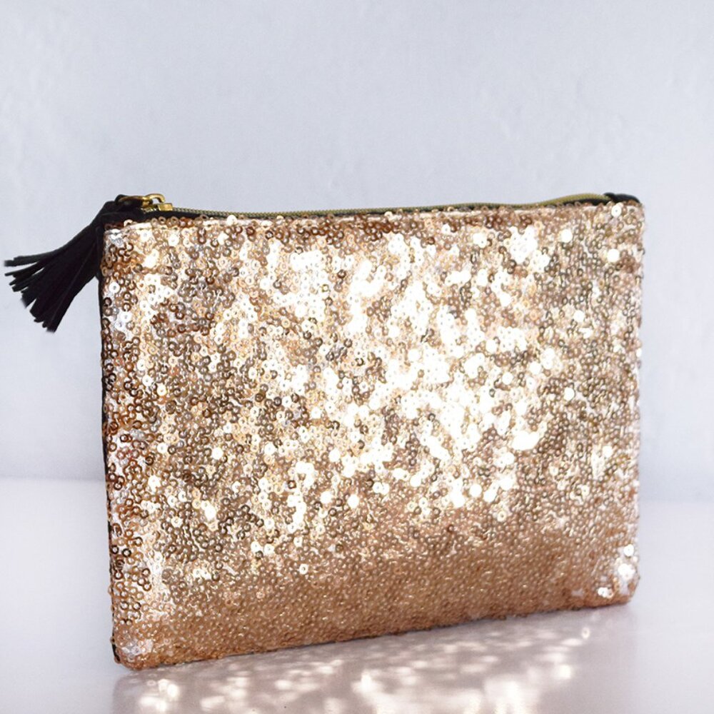 4/$20 Ipsy double-sided reversible makeup bag with tassel zipper pull